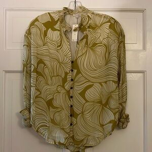 Anthropology PILCRO moss and cream blouse women’s XS new w/tags